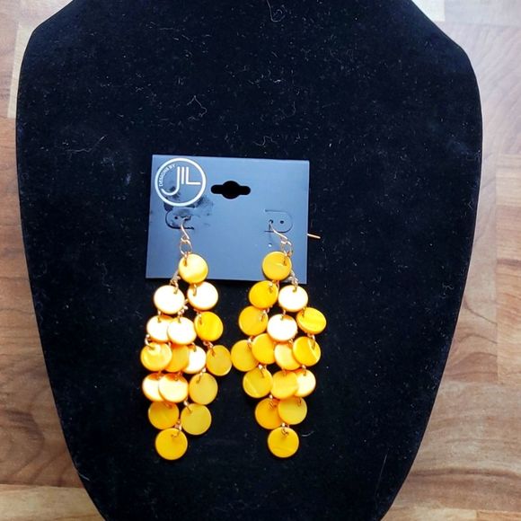 Designs by Jil Yellow Dangle Circle Hook Earrings - Picture 1 of 3